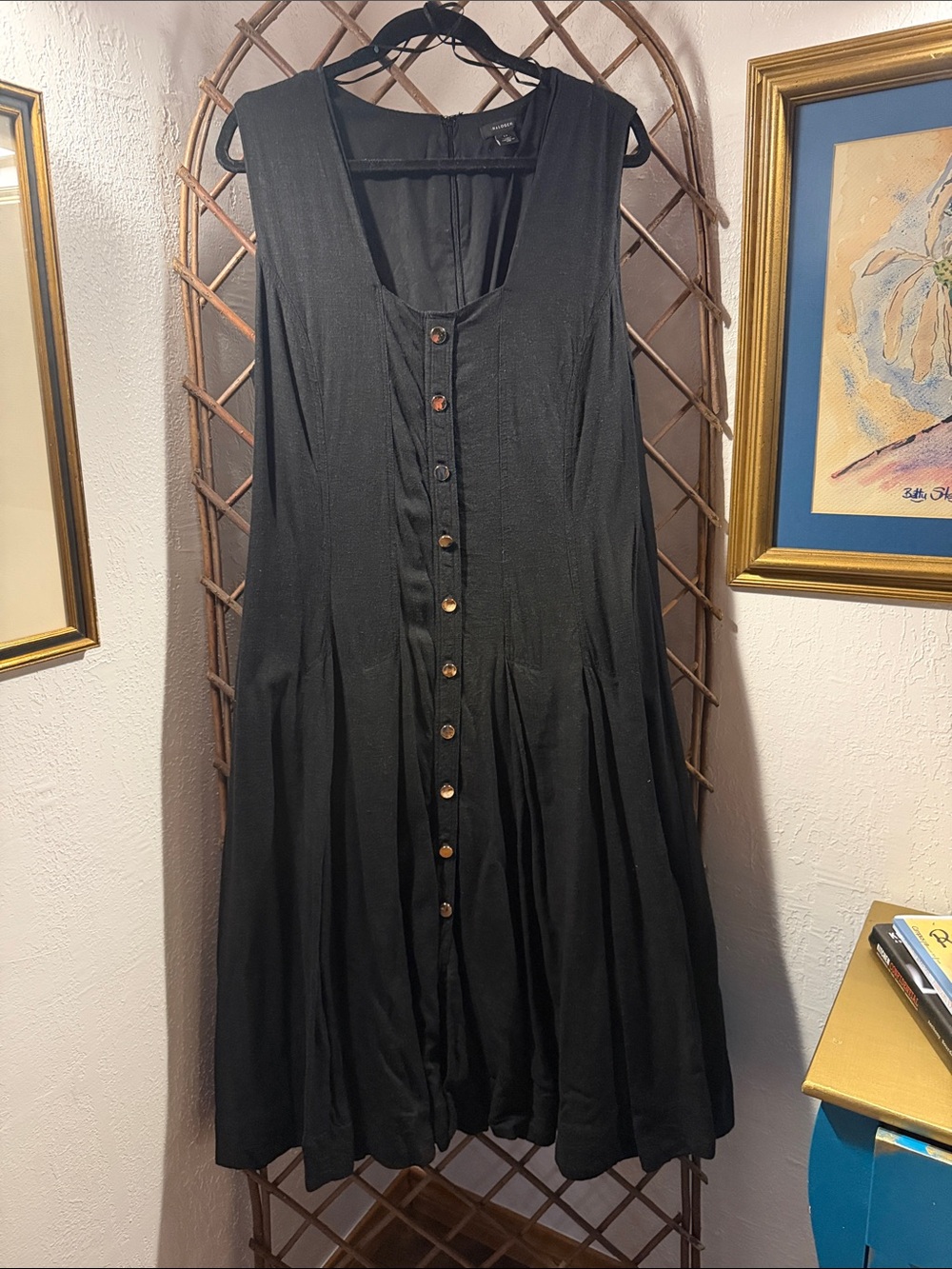 Halogen Black Sleeveless Button-Front Dress